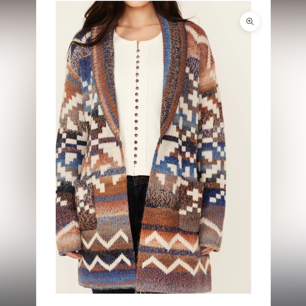 Idyllwind Multicolor Knit Open-Front Cardigan - Blue, Brown, Cream - Picture 12 of 13
